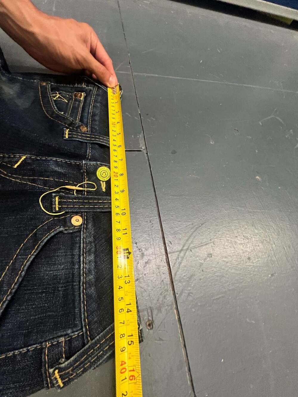 True Religion Women's Dark Wash Flare Jeans with Yellow Stitching, Size 28 - Picture 10 of 11